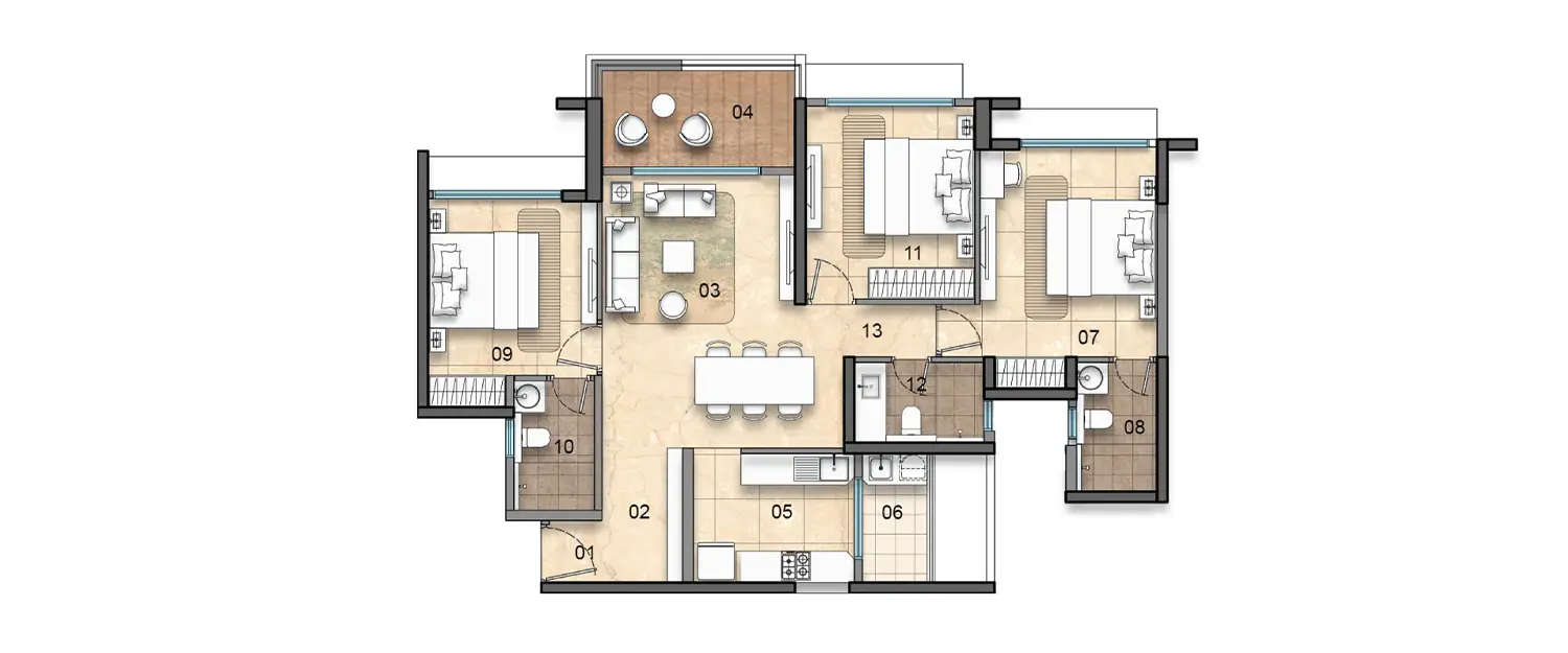 Floor plan for 3 BHK