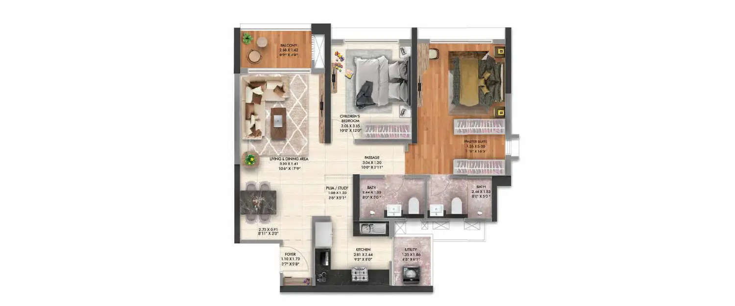 Floor plan for 2 BHK