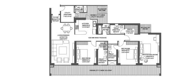 Godrej Astra Sector 54 - Floor plan 3 BHK 3182 Sq.ft