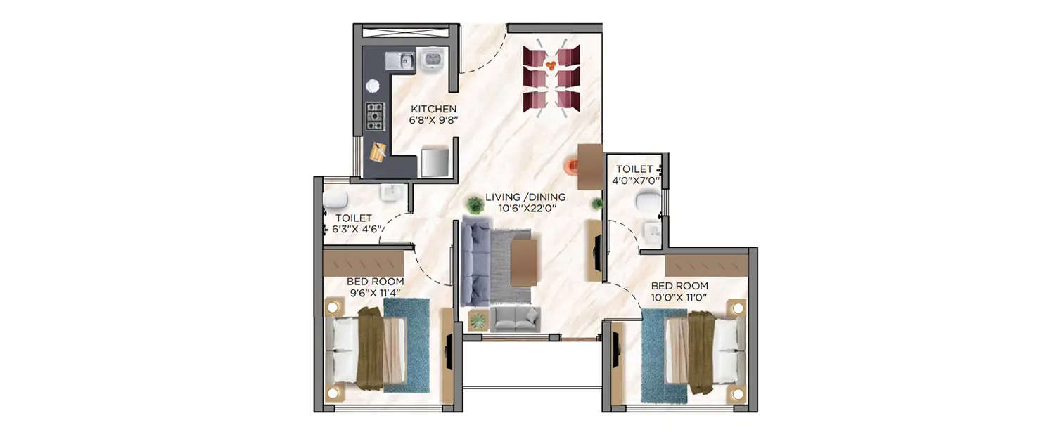 Floor plan for 2 BHK