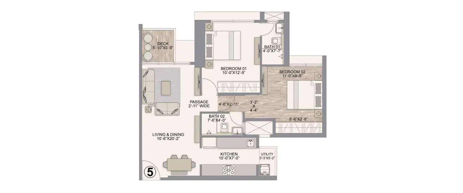 Floor plan for 2 BHK