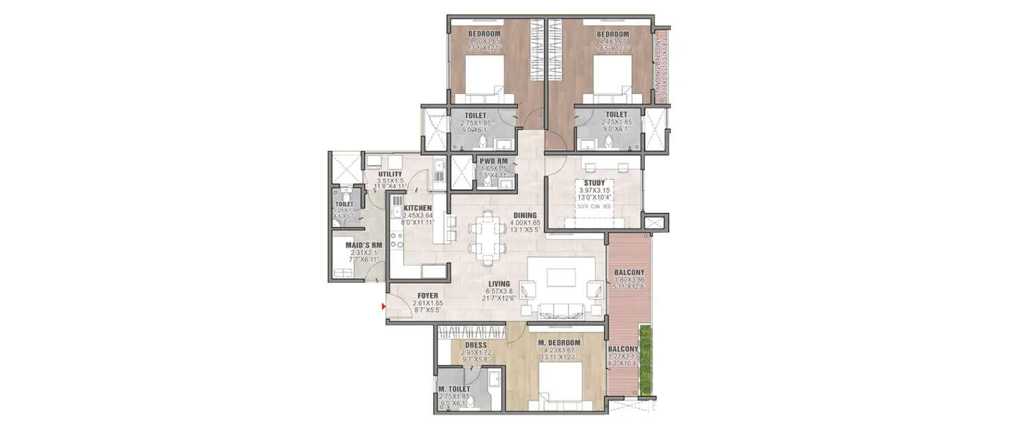 Floor plan for 3 BHK