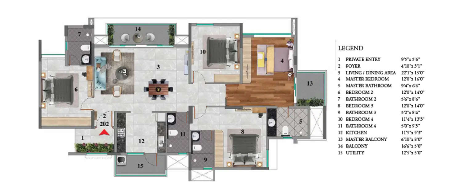 Floor plan for 4 BHK