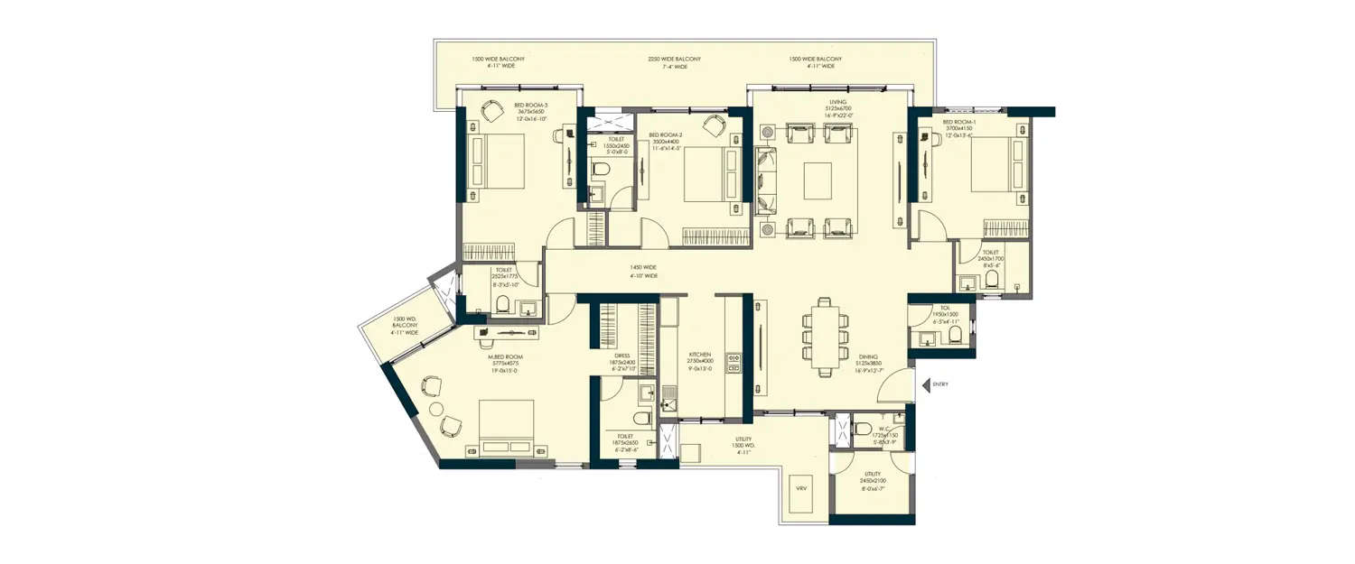 Floor plan for 4 BHK