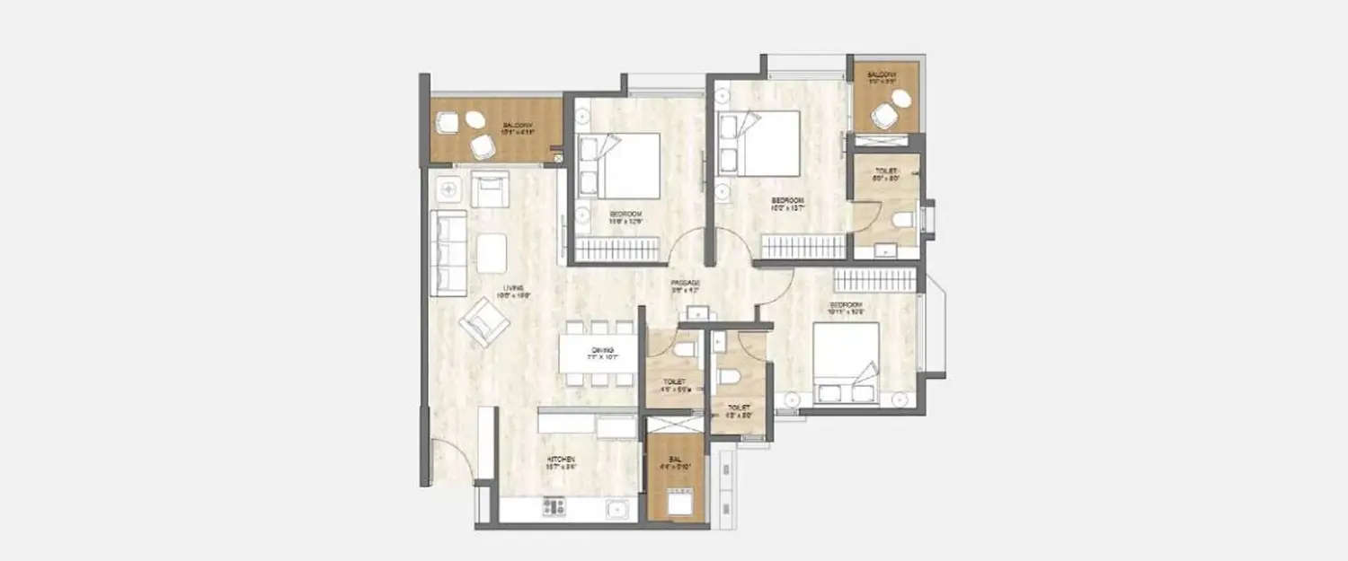 Floor plan for 3 BHK