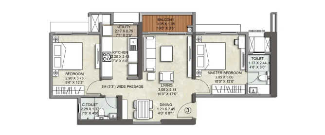 Srishti Namaah Mira Bhayandar - Floor plan 2 BHK 754 Sq.ft