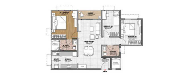 Brigade Morgan Heights Perumbakkam - Floor plan 3 BHK 1439 Sq.ft