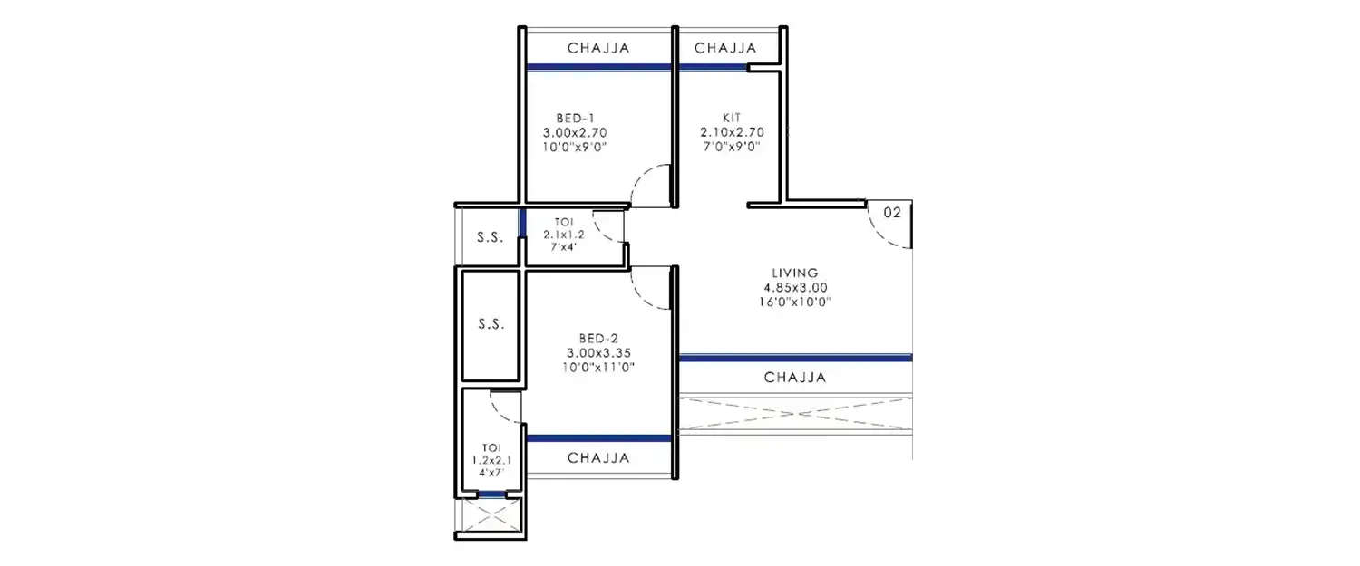 Floor plan for 2 BHK