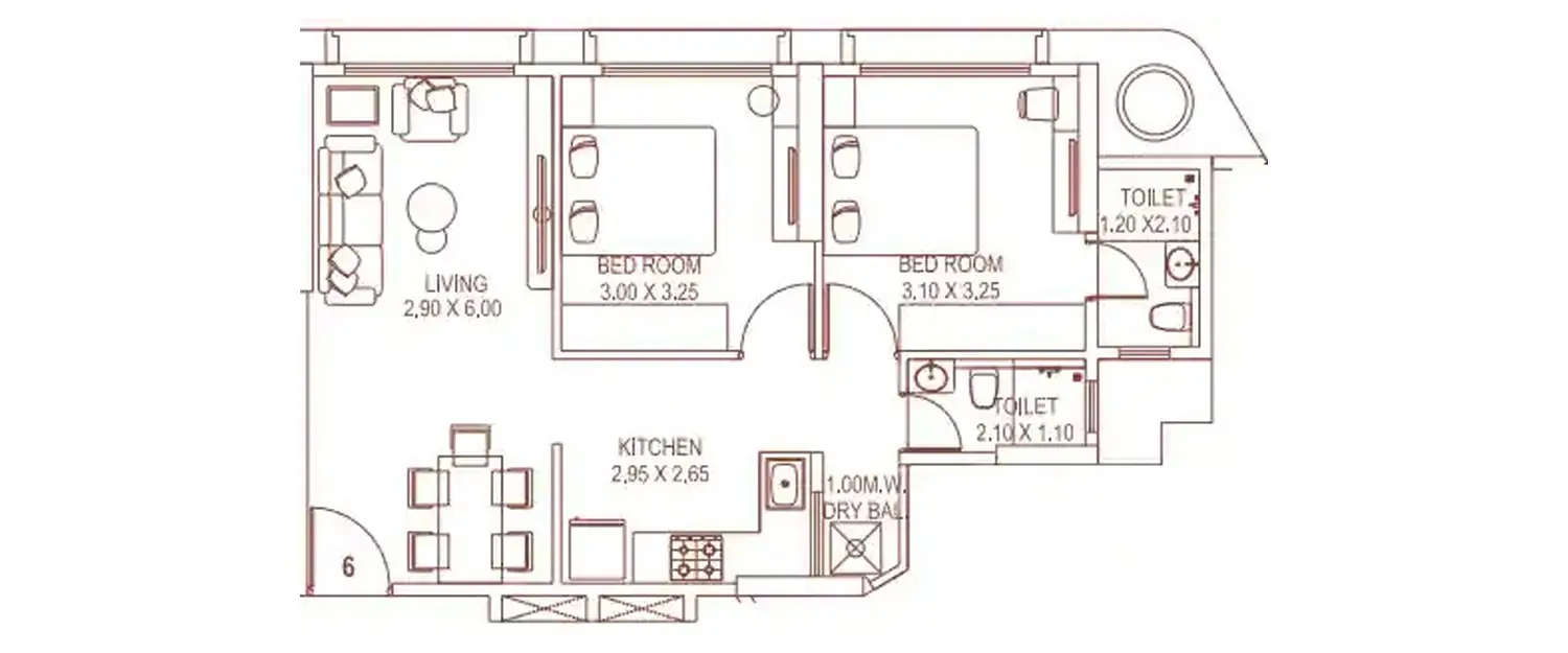 Floor plan for 2 BHK