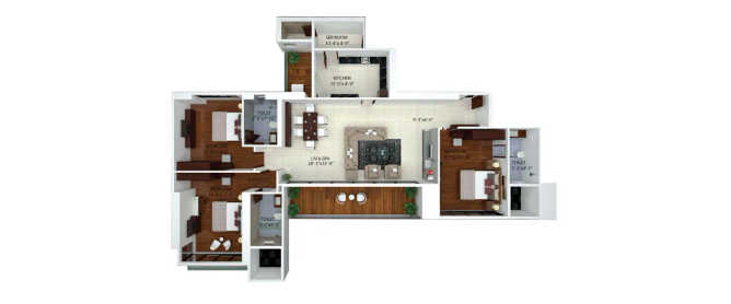 Ajmera Treon Wadala - Floor plan 3 BHK 1661 Sq.ft
