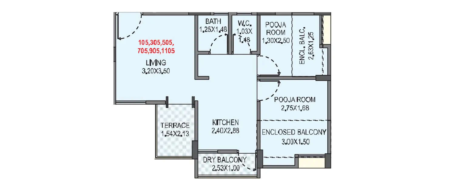 Floor plan for 1 BHK