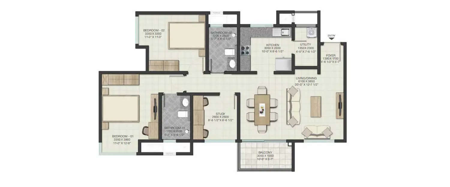 Floor plan for 2.5 BHK