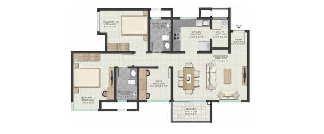 Sobha Lake Gardens Krishnarajapura - Floor plan 2.5 BHK 958 Sq.ft