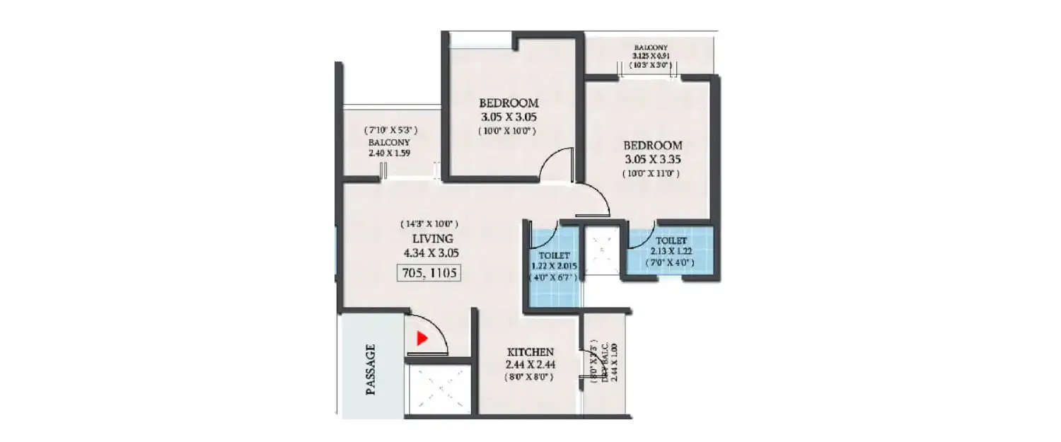 Floor plan for 2 BHK