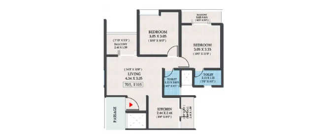Kolte Patil Equa Wagholi - Floor plan 2 BHK 630 Sq.ft
