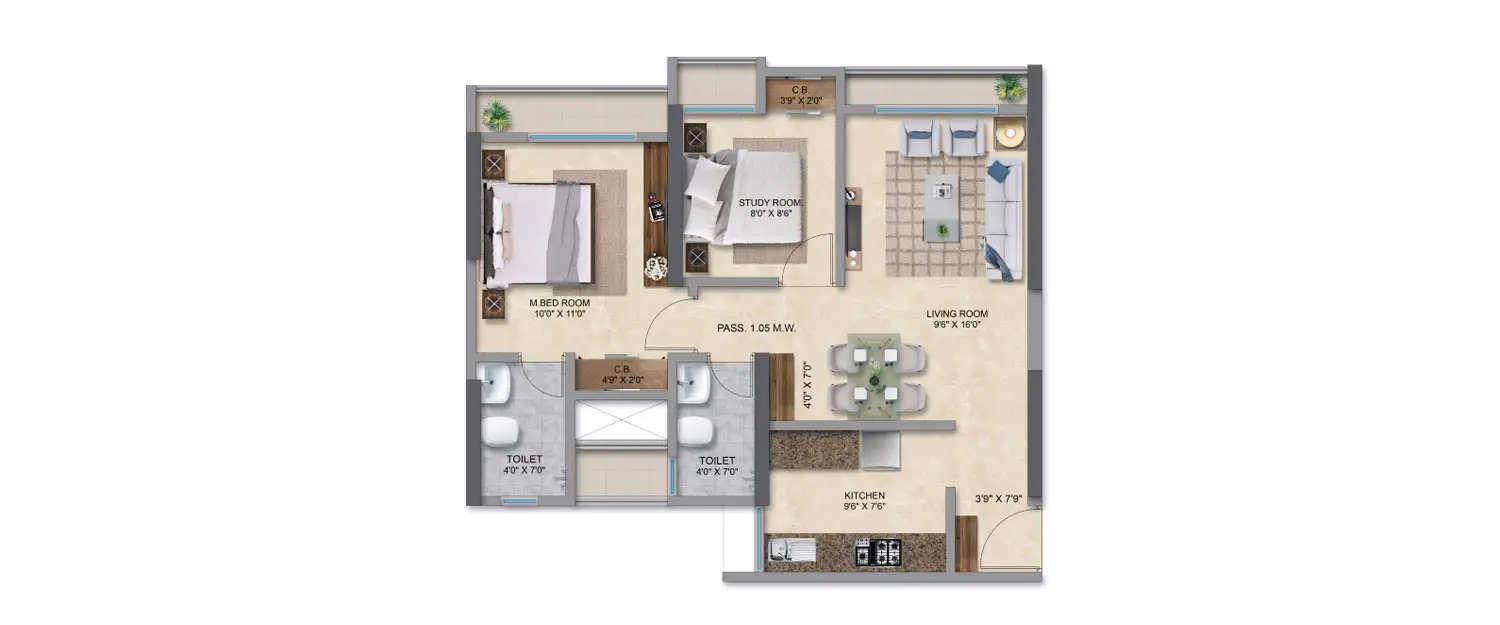 Floor plan for 2 BHK