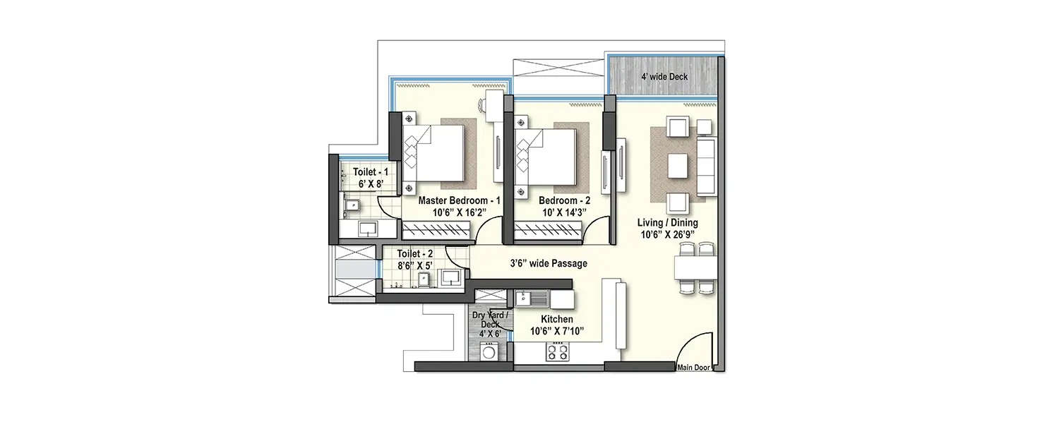 Floor plan for 2 BHK