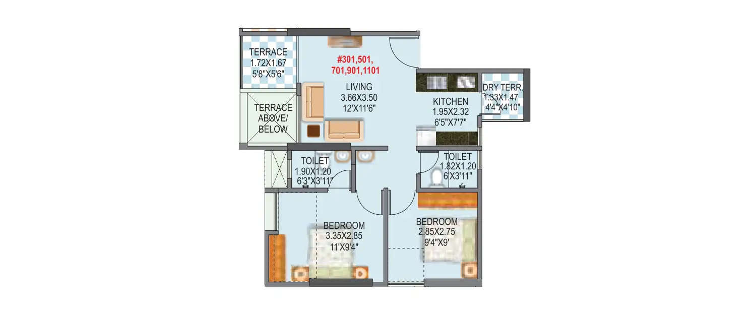 Floor plan for 2 BHK
