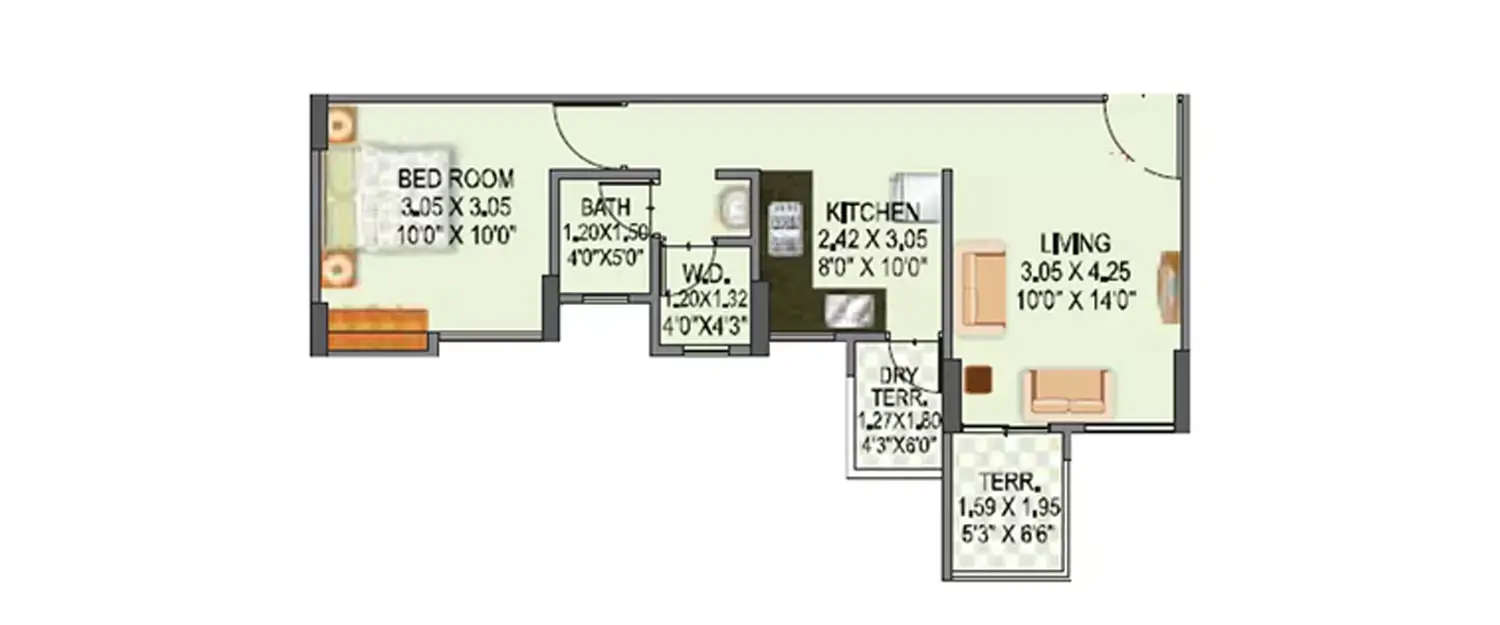 Floor plan for 1 BHK