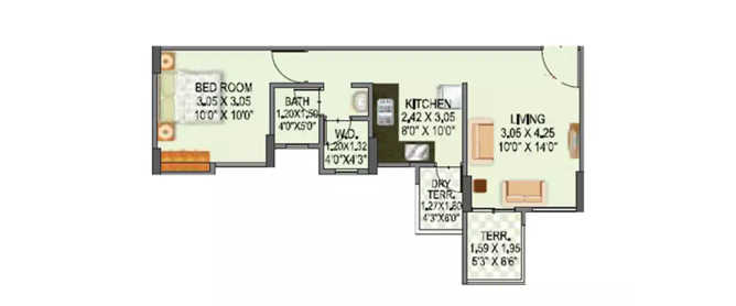 Mantra Moments Moshi - Floor plan 1 BHK 364 Sq.ft