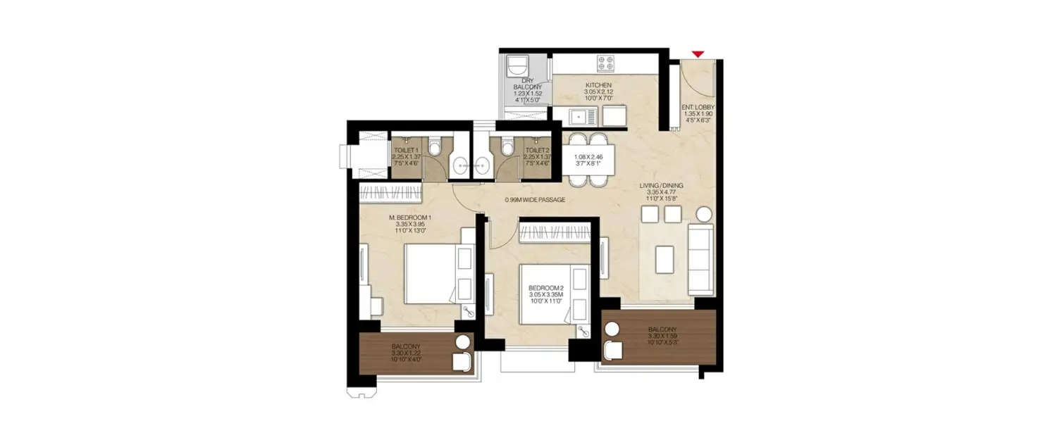 Floor plan for 2 BHK