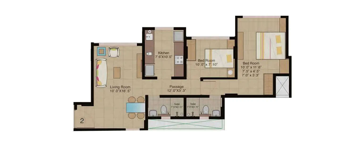 2 BHK Apartment 642 Sq.ft