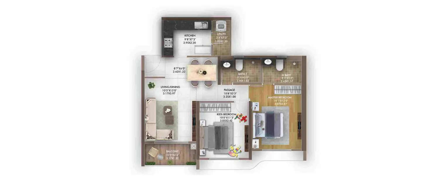 Floor plan for 2 BHK
