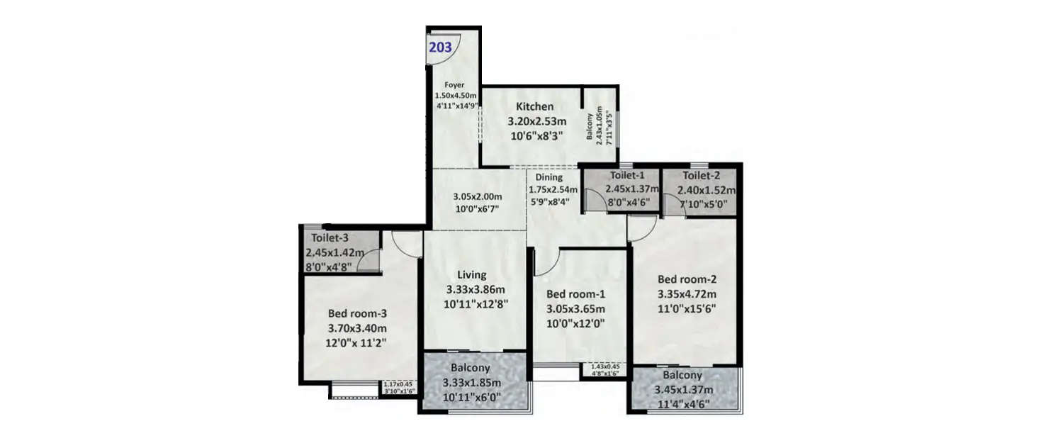 Floor plan for 3 BHK