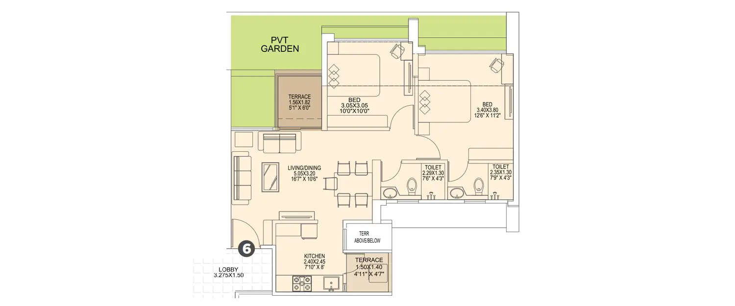 Floor plan for 2 BHK