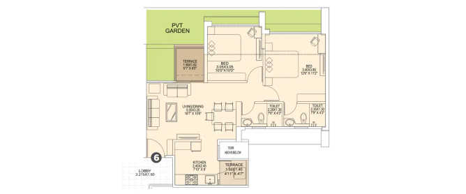 VTP Aethereus Mahalunge - Floor plan 2 BHK 515 Sq.ft