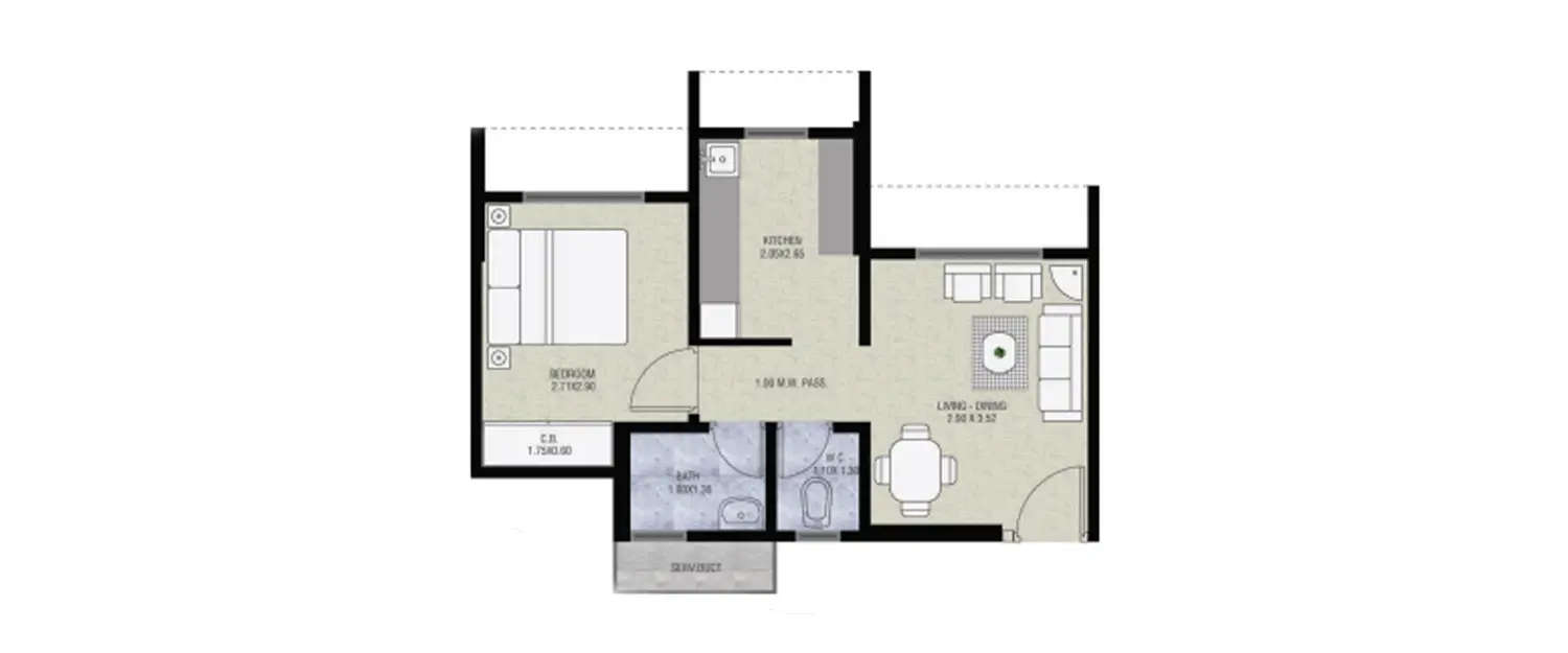Floor plan for 1 BHK