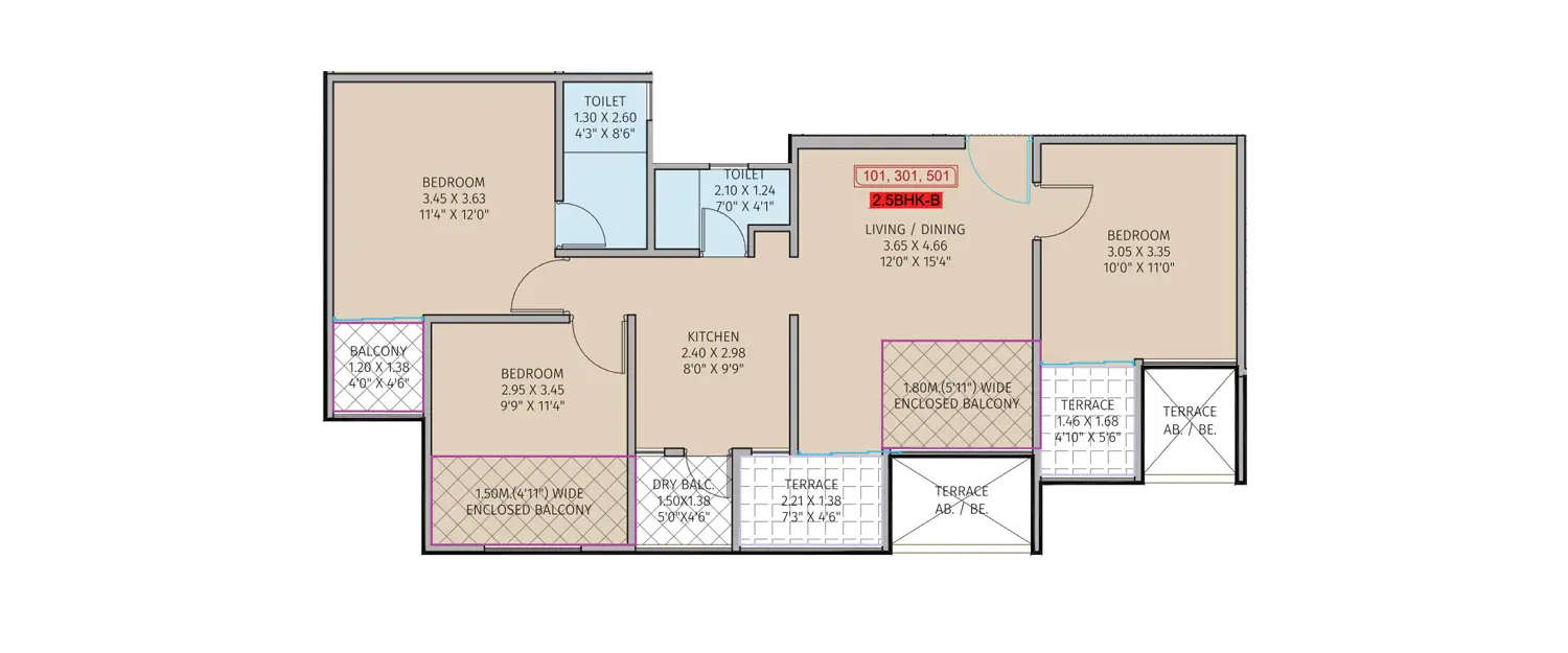 Floor plan for 2 BHK