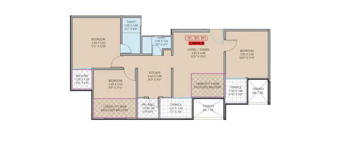 Jhamtani Ace Aurum Ravet - Floor plan 2 BHK 640 Sq.ft