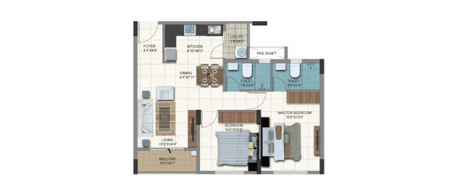 Sumadhura Aspire Aurum Bidare Agraha - Floor plan 2 BHK 945 Sq.ft