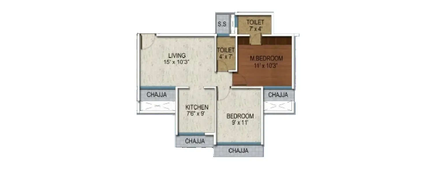 Floor plan for 2 BHK
