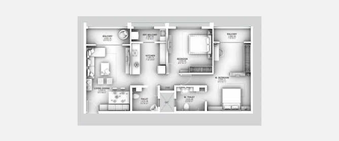Ganga Millennia Undri - Floor plan 2 BHK 499 Sq.ft