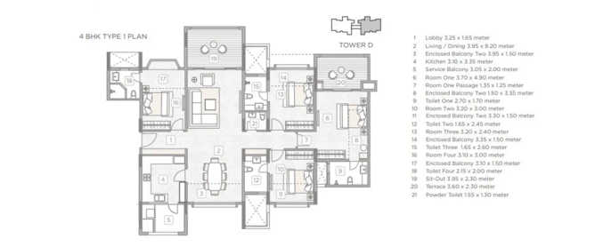 Kasturi Epitome Wakad - Floor plan 4 BHK 1318 Sq.ft