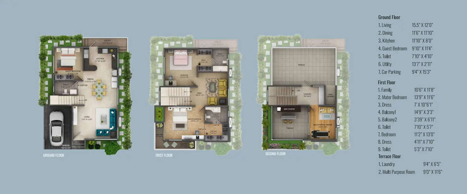 Floor plan for 3 BHK