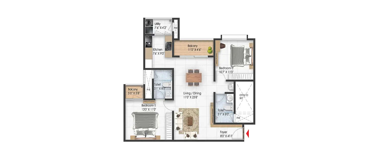 Floor plan for 2 BHK
