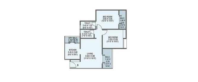 Kohinoor Zen Estate Kharadi - Floor plan 2 BHK 742 Sq.ft