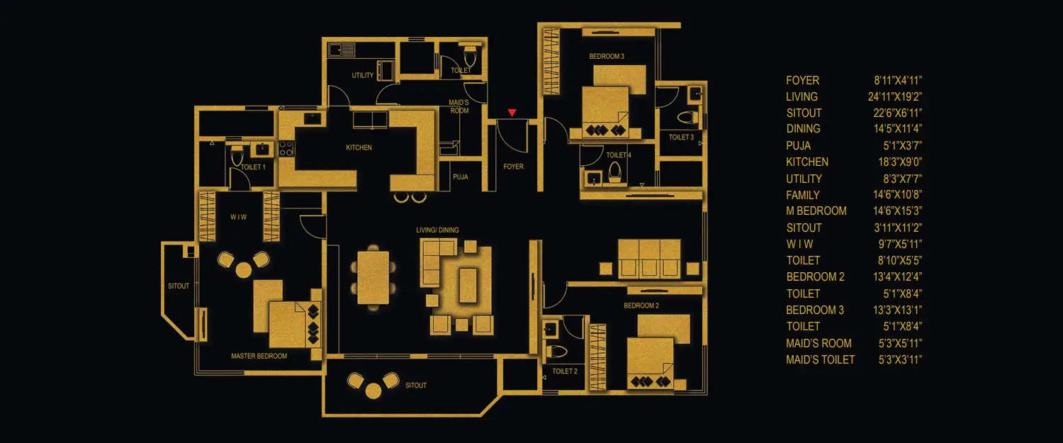 Floor plan for 4 BHK