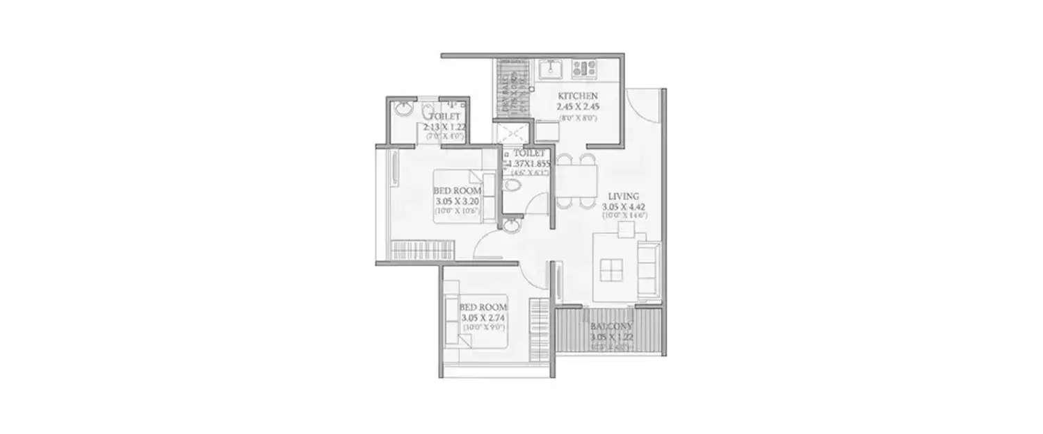 Floor plan for 2 BHK