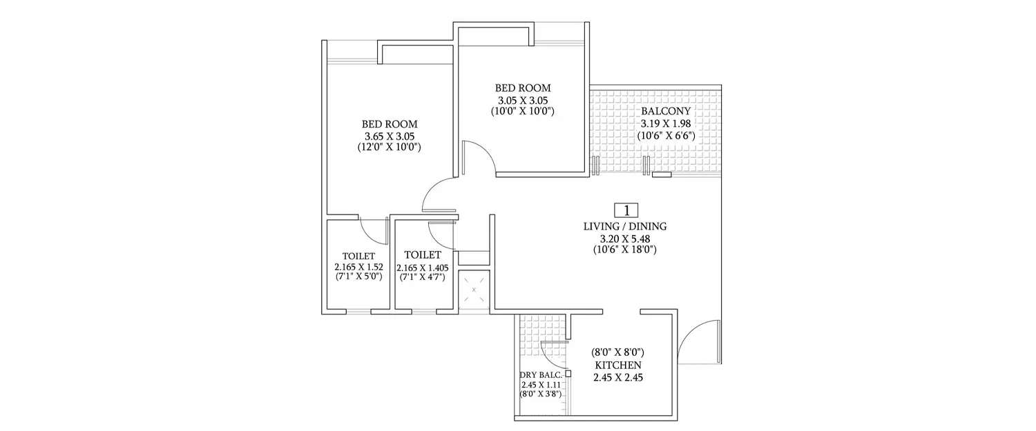 Floor plan for 2 BHK