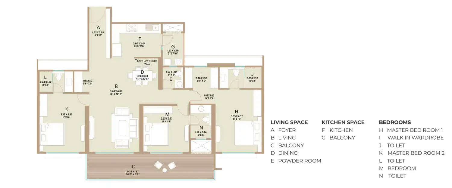 Floor plan for 3 BHK