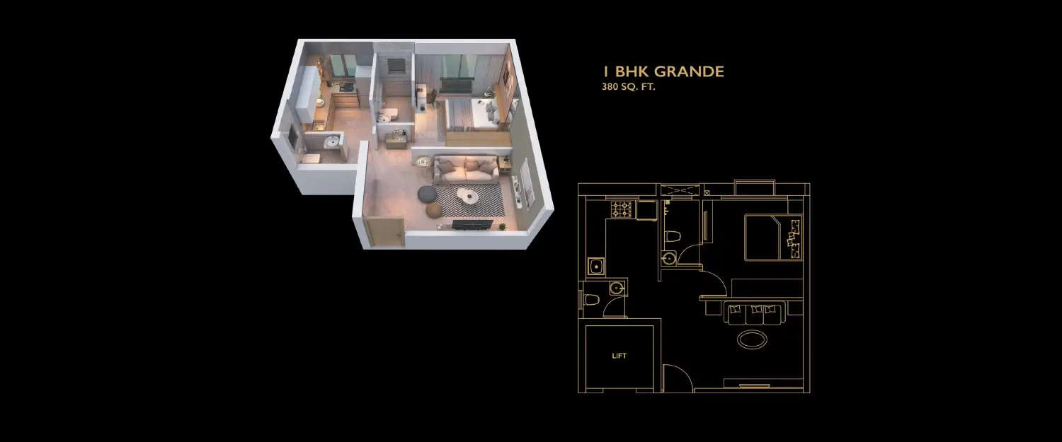 Floor plan for 1 BHK