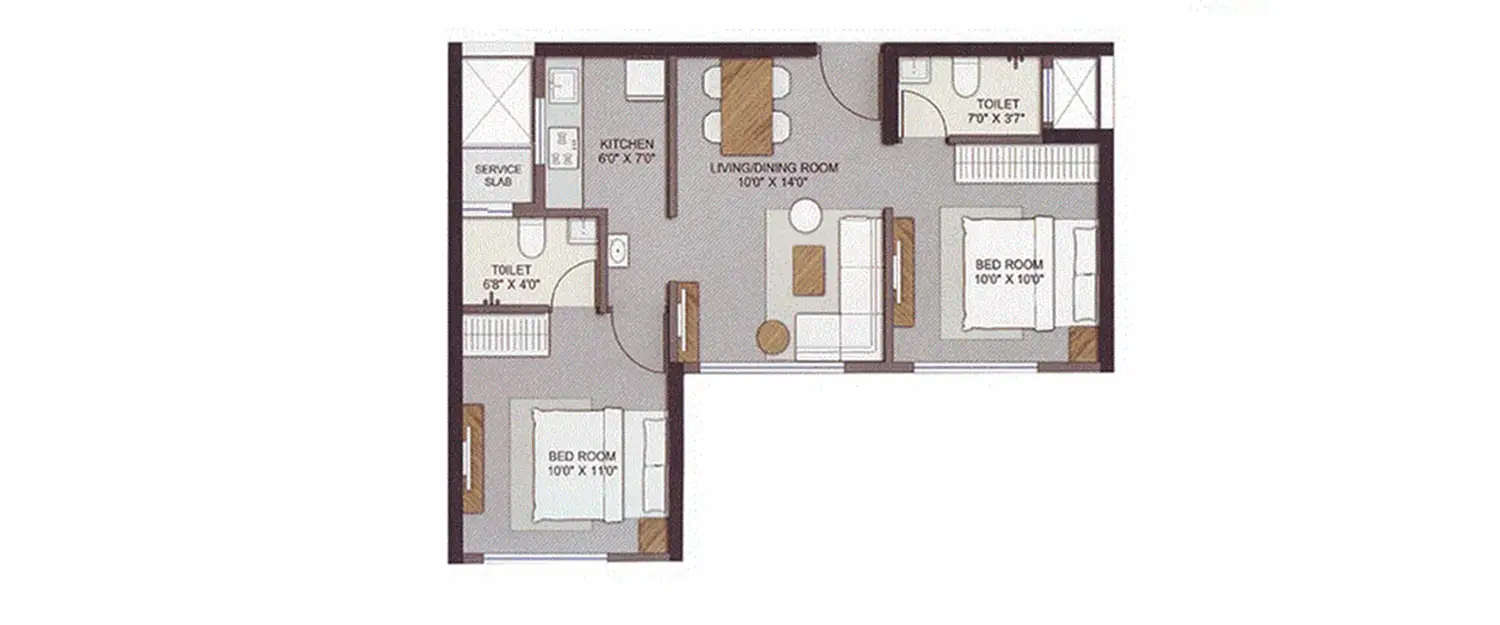 Floor plan for 2 BHK