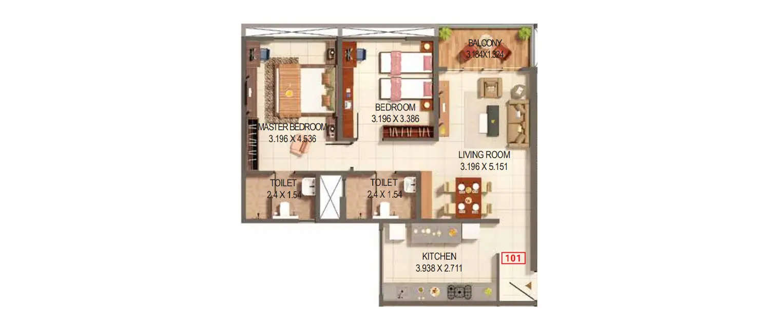 Floor plan for 2 BHK