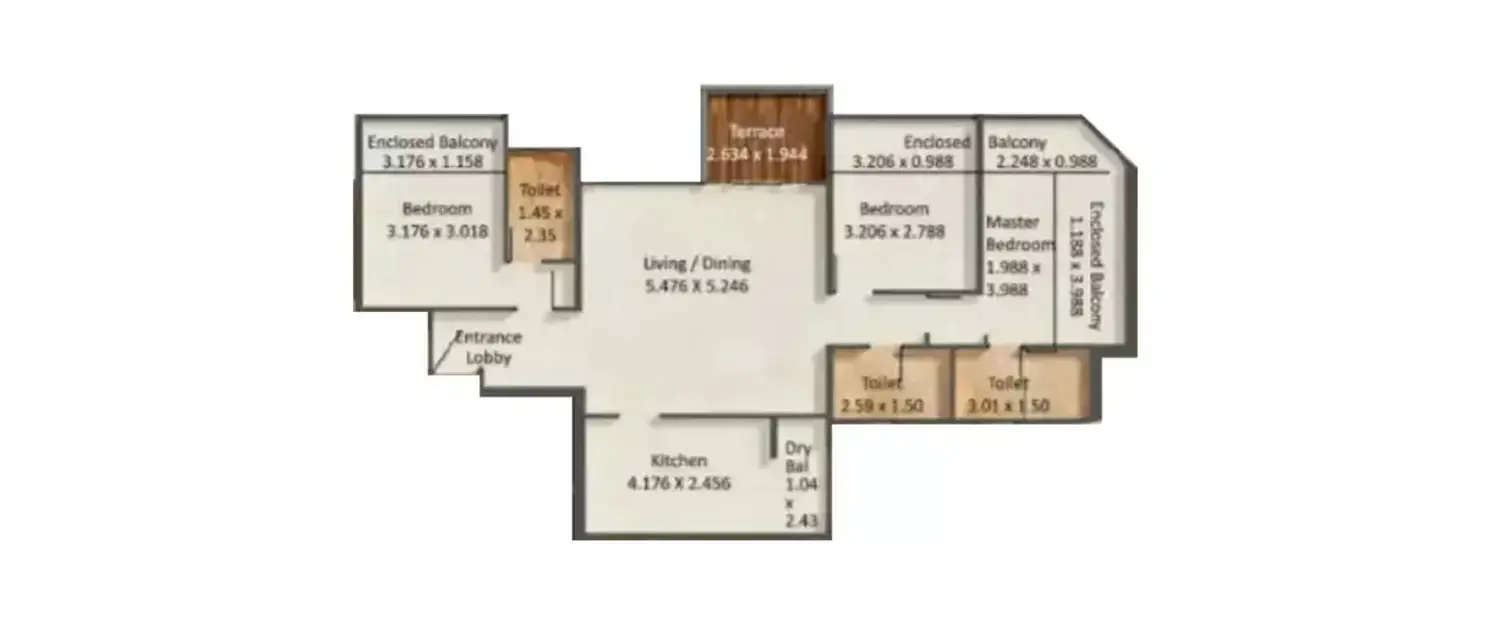 Floor plan for 3 BHK