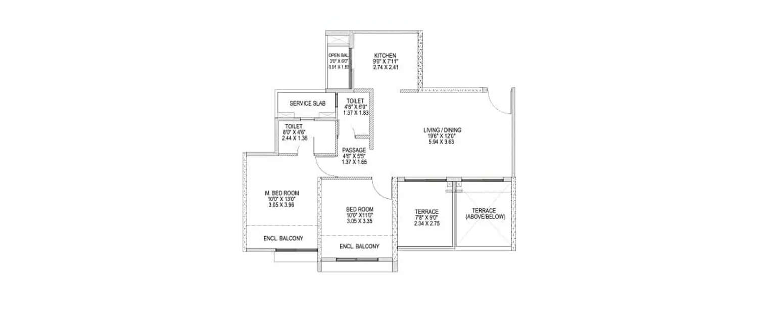 Floor plan for 2 BHK