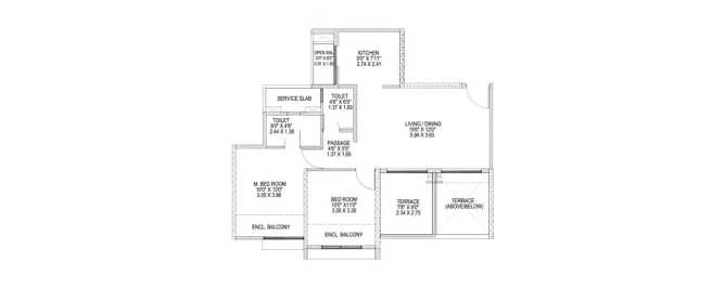 Pride Purple Park Astra Hinjewadi - Floor plan 2 BHK 622 Sq.ft